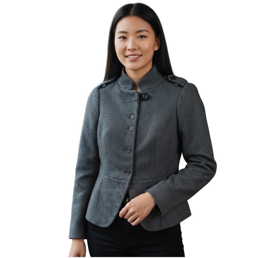 ZARA Basic Wool Coat S Gray Military Buttoned QuietLuxury Minimalist Chic